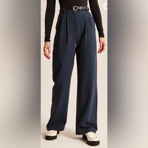 Abercrombie & Fitch Navy Blue Sloane Tailored High Waist Wide Leg Pants XS Short
